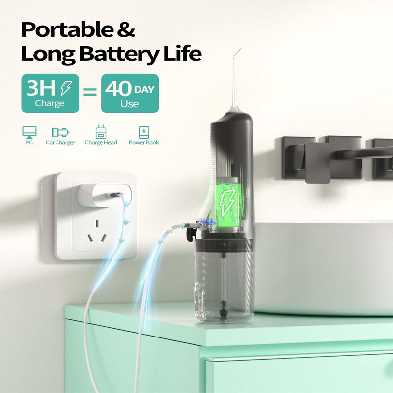 [Australia] - New Water Flosser for Teeth Cleaning, 260ML Portable Cordless Oral Irrigator with DIY Strength, 4 Cleaning Modes, IPX7 Waterproof Rechargeable Water Dental Pick Flosser for Home, Travel Black 