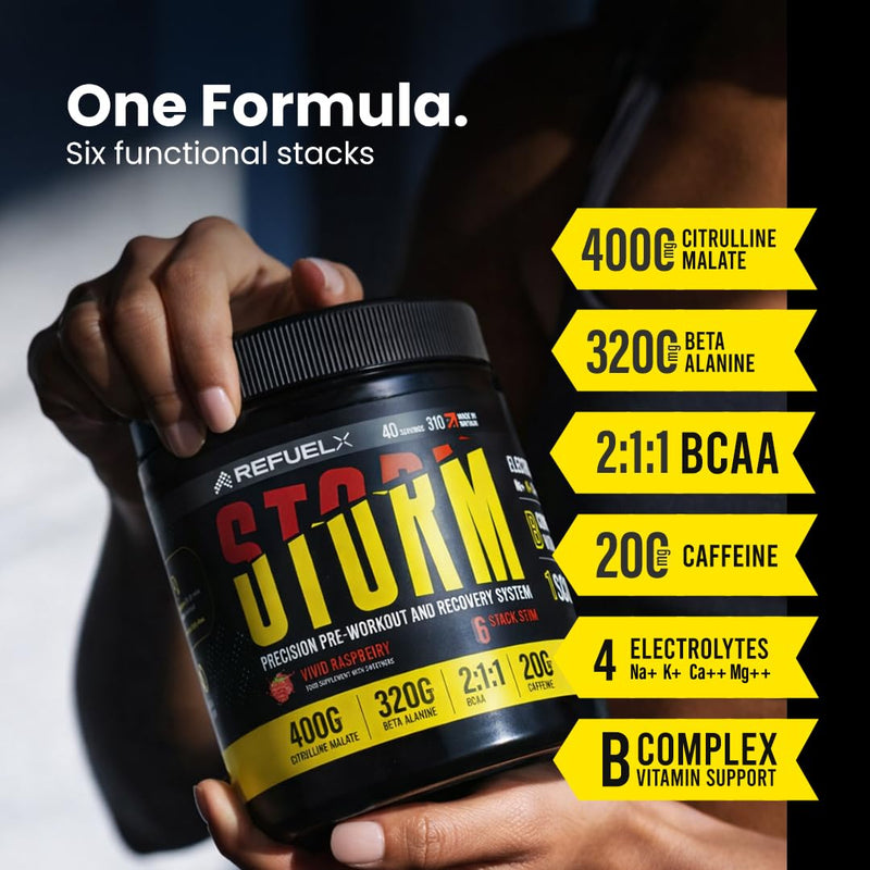 Six Stack Precision Pre Workout & Recovery – 4000mg Citrulline Malate, 3200mg Beta Alanine, 2000mg BCAA 2:1:1, 200mg Caffeine, 850mg Premium Electrolytes, B Vitamins, 40 Servings