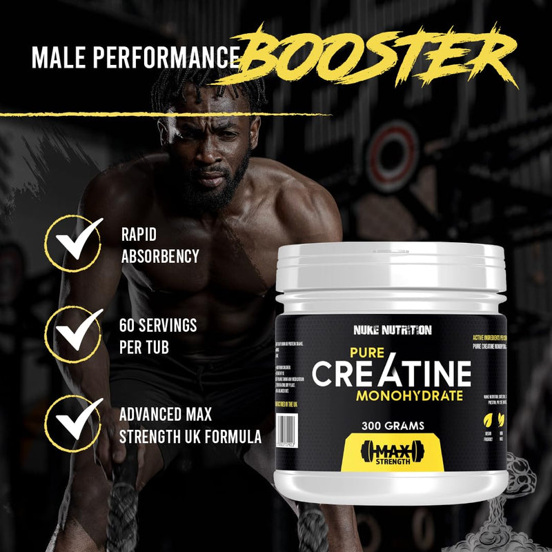 Nuke Nutrition Creatine Monohydrate Powder 300g - Micronised Creatine Powder for Gym Workout - Unflavoured Muscle Building Supplements for Post and Pre-Workout - Improve Performance & Bolster Strength