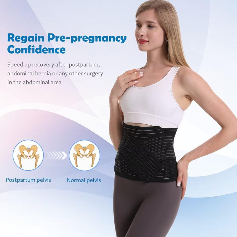 [Australia] - Paskyee Postpartum Belly Band, Abdominal Binder Post Surgery Belly Wrap, C Section Recovery Must Haves, Girdle for Postnatal Care, Waist/Pelvis Belt for Back Pain Relief Black S/M 