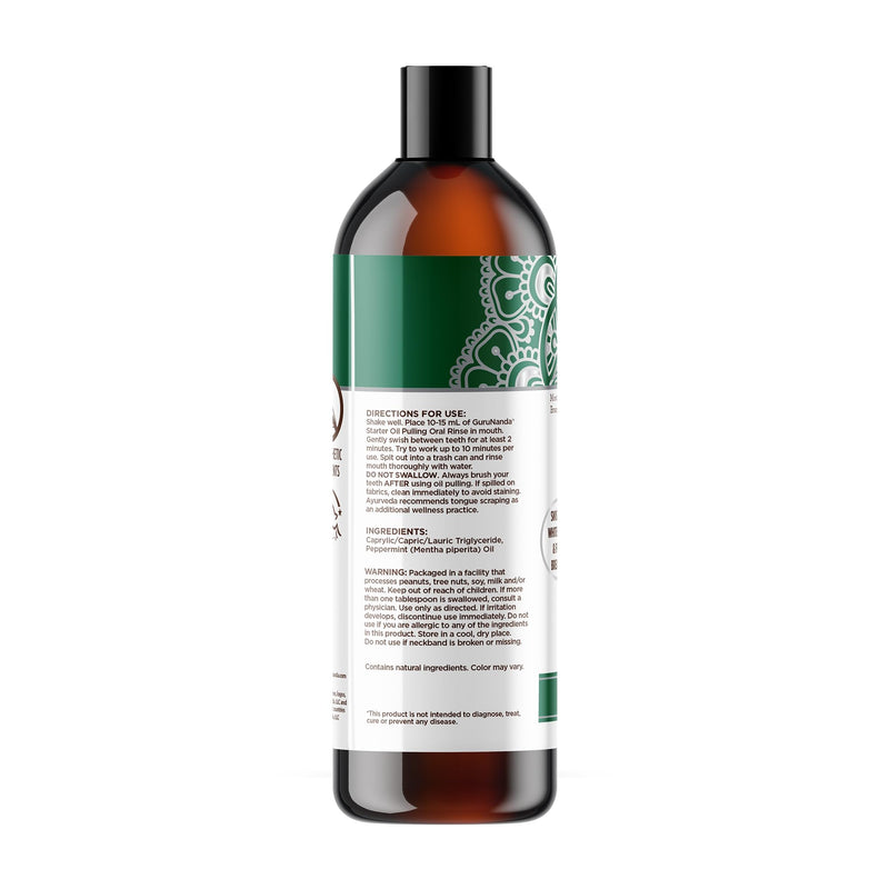 GuruNanda Starter Pulling Oil Mouthwash for Natural Teeth Whitening, Coconut and Peppermint Oil for Fresh Breath & Happy Gums, with Tongue Scraper, Alcohol-Free, 2X8 Oz 8 Fl Oz (Pack of 2)