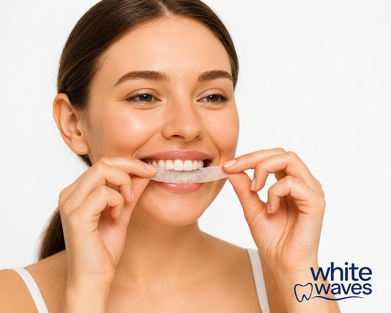 Teeth Whitening Kit with LED Light – Enamel-Safe Whitening Strips (14 Treatments) – White Waves At-Home Whitening System