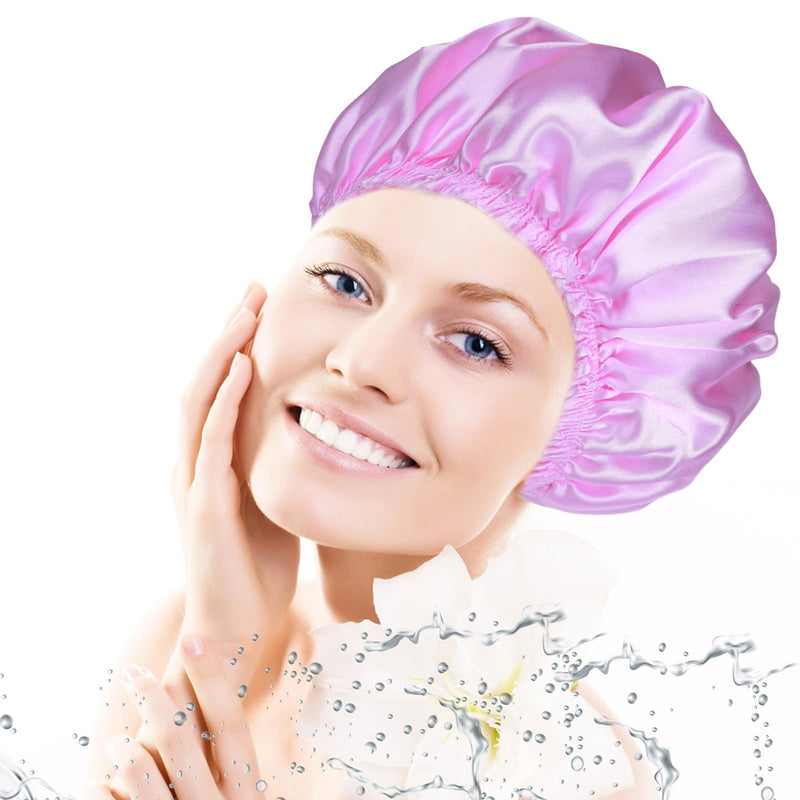 [Australia] - Shower Caps for Women, 4 PCS Elastic and Reusable Bath Caps, Double Waterproof Layers Shower Cap, Bathing Shower Caps, Environmental Protection Hair Bath Hat - Solid Color Solid Color 4 PCS/Set 