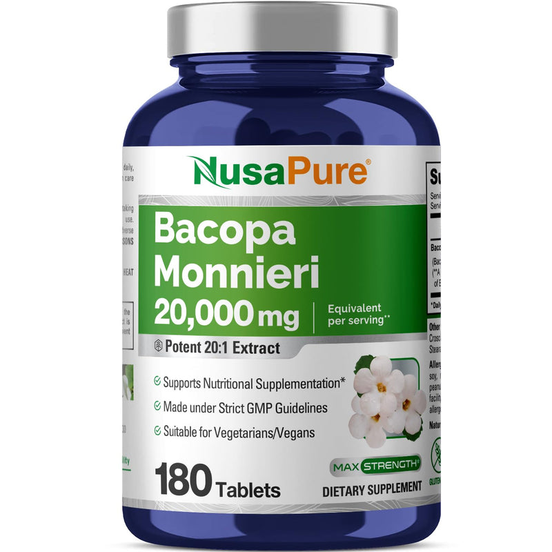 [Australia] - NusaPure Bacopa Leaf Monnieri Extract 20,000 mg 180 Tablets (Extract 20:1, Non-GMO, Gluten Free) 