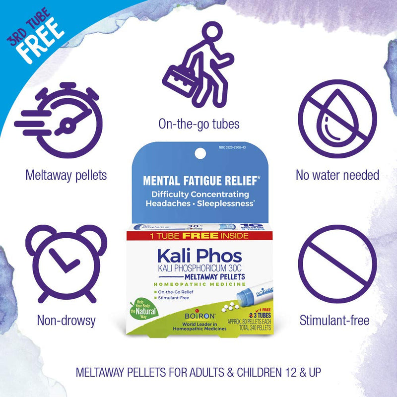 Boiron Kali Phosphoricum 30C Homeopathic Medicine for Headaches, Sleeplessness, Mental Fatigue, and Concentration Difficulties - 240 Pellets (Pack of 2) 240 Count (Pack of 2)