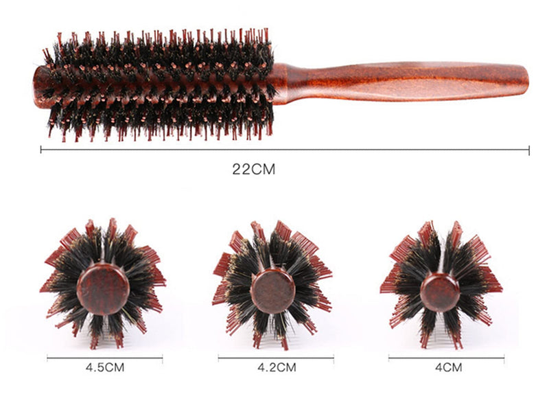 3-in-1 Premium Brush Set for Women & Men: Natural Boar Bristle Round Hair Brush, Nylon Pin Styling Brush, Wooden Comb for Drying, Curling, and Styling Hair