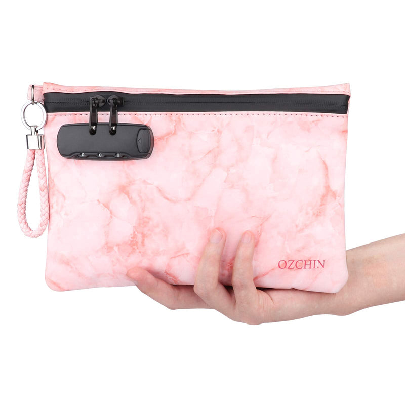 [Australia] - OZCHIN Smell Proof Bag with Combination Lock Certificates Organizer PU Leather Lock Bag Travel Storage Case 10 x 7 inches Great Christmas Gifts for Women(Pink) Pink 