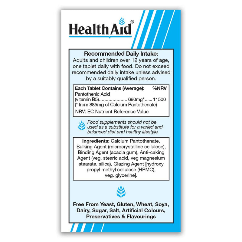 HealthAid Calcium Pantothenate (Vitamin B5) 750mg - Prolong Release - 30 Tablets