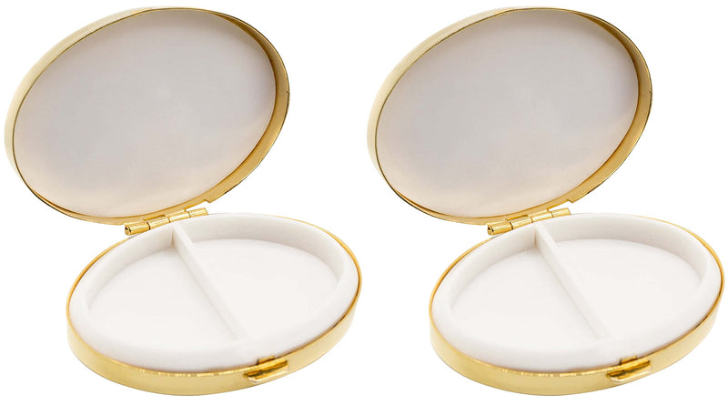 Set of 2 Oval-Shaped Pocket Purse Pill Box & Organizer with Dual Compartments (Gold Arrows) Gold Arrows