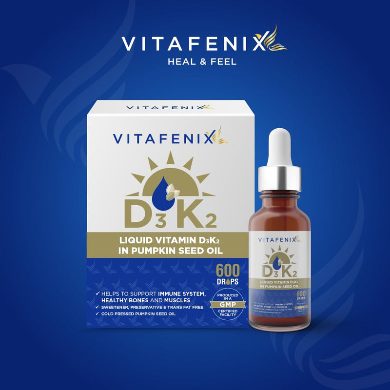 Vitafenix Vitamin D3 1000iu + K2 Mk7 11,25ug - Vitamin D3K2 Drops with Pumpkin Seed Oil (Cold Pressed) for Bladder, Prostate - 30 ml 600 Drops High Strength Vegan Formula 1