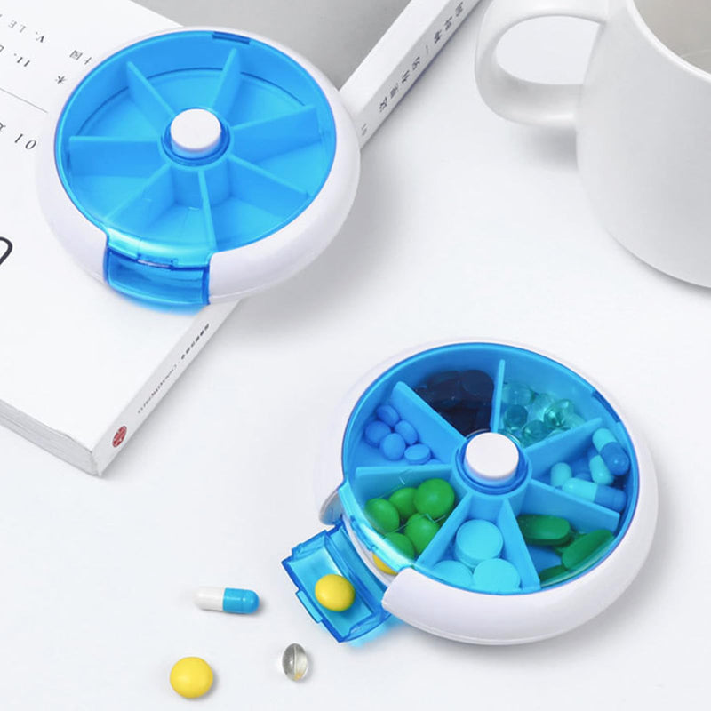 7 Grids Travel Pill Organizer Box 84-Pcs Medicine Name Labels Weekly 7-Day Pill Case Portable Medication Dispenser for Vitamins, Fish Oil & Supplements Blue+84 Med Labels