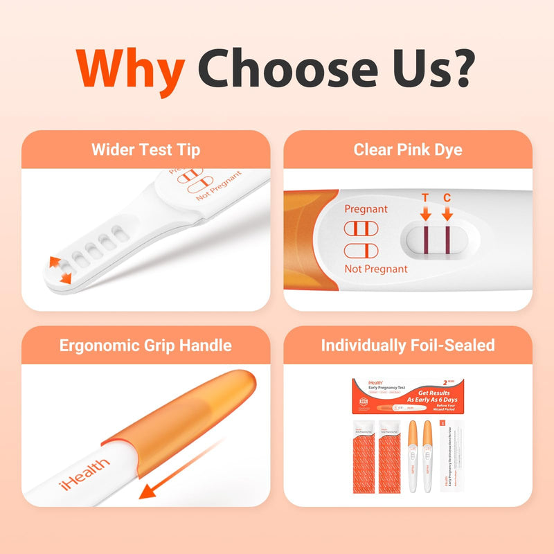 [Australia] - iHealth Pregnancy Test 5-Pack, Detect Early Pregnancy 6 Days Before Missed Period with 99% High Sensitivity. Easy at-Home Fertility HCG Test with Pink Dye, Individually Wrapped, Pruebas de Embarazo 1 Count (Pack of 5) 
