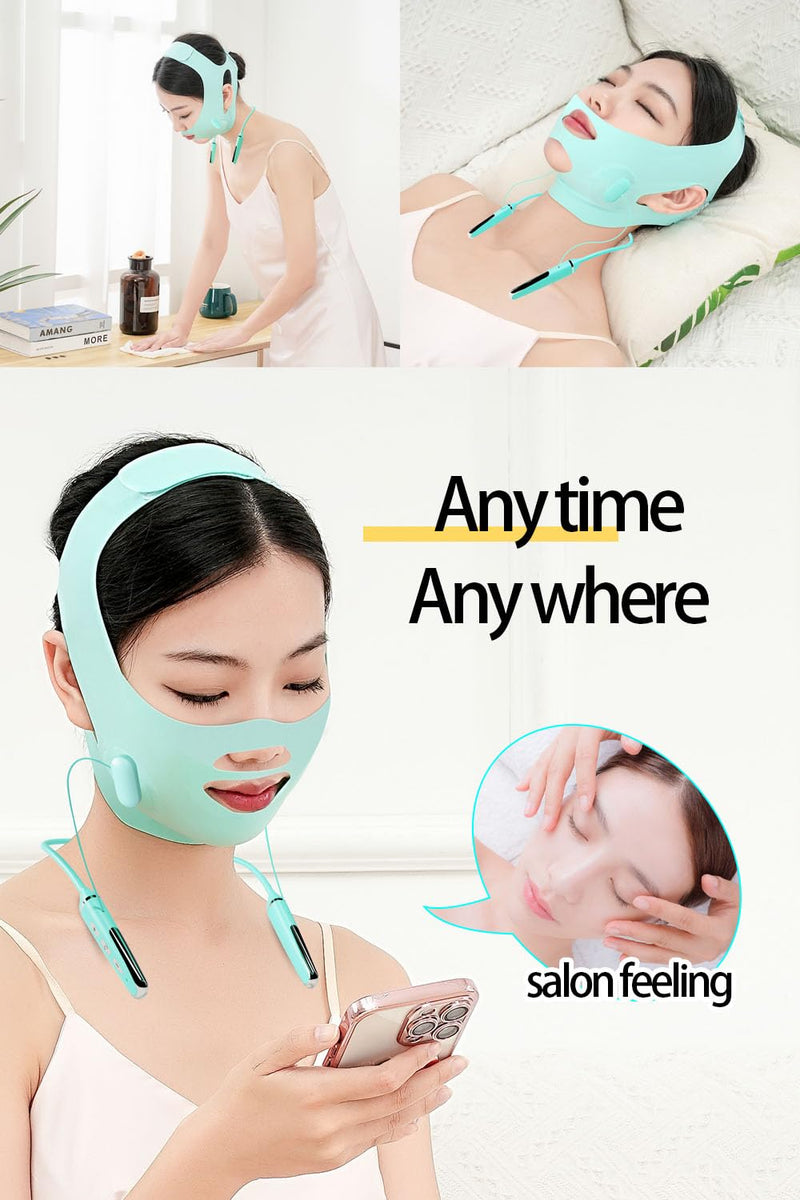 Face Belts with Adjustable Straps,Double Chin Reducer and Face Lift Device with 4 Modes and 5 Gear Adjustable Intensities - Intelligent Double Chin Machine for V-face