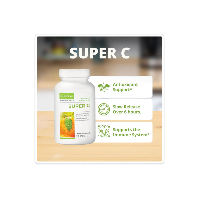 NeoLife Super C - Plant Based Extracts, 430mg Vitamin C Supplement with Rutin, Hesperidin, Lemon Bioflavonoids, Tablet Supplements, Orange Juice Powder & Acerola Cherries - 200 Tablets