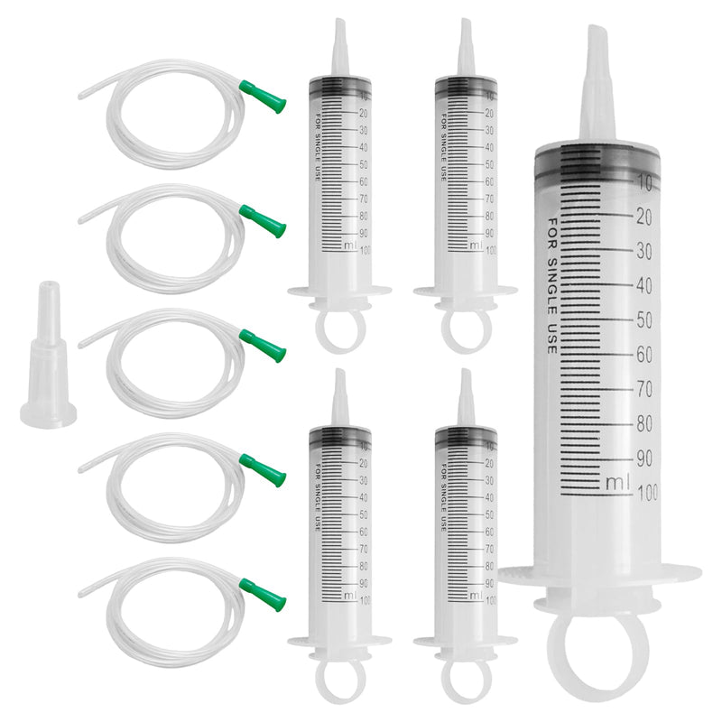 [Australia] - 5 pcs 100ml Large Plastic Syringe with 5 pcs 39" Handy Plastic Tubing, Suitable for Science Experiments, Plant Watering, Pet Feeding 