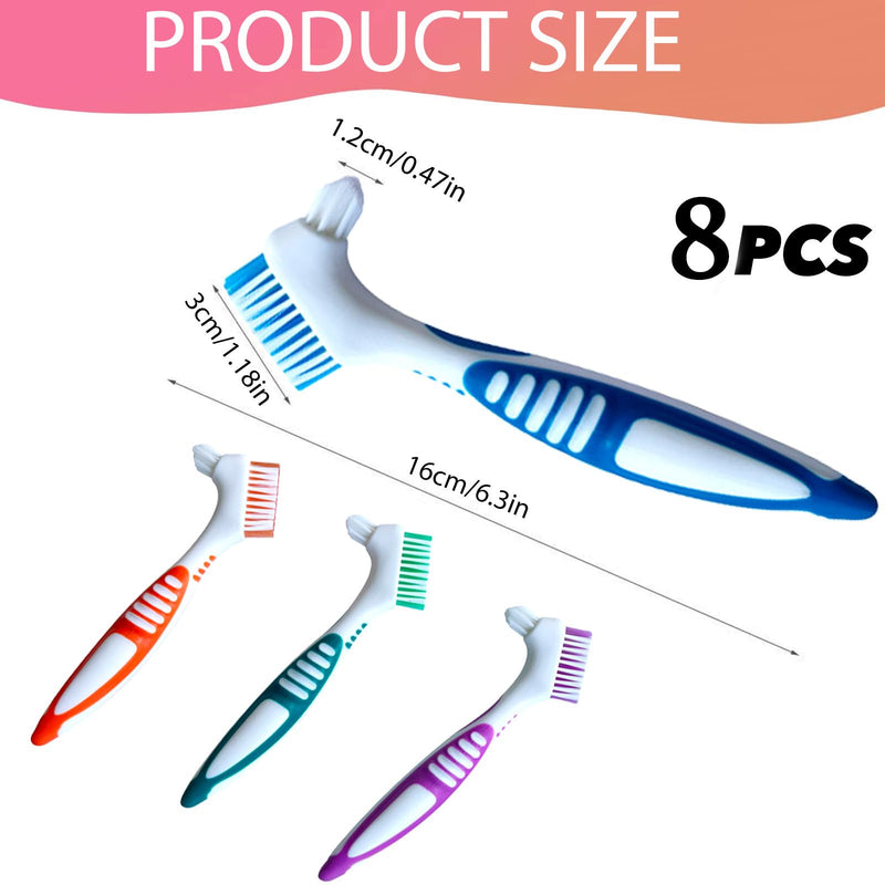 [Australia] - Denture Cleaning Brush 8PACK, Double Headed Design with Multi-Layered Bristles & Secure Grip - Gentle Care for Dentures, Mouth Guards, Dental Appliances - Thoughtful Elderly Gift Set 4 Colors 8 Pcs 