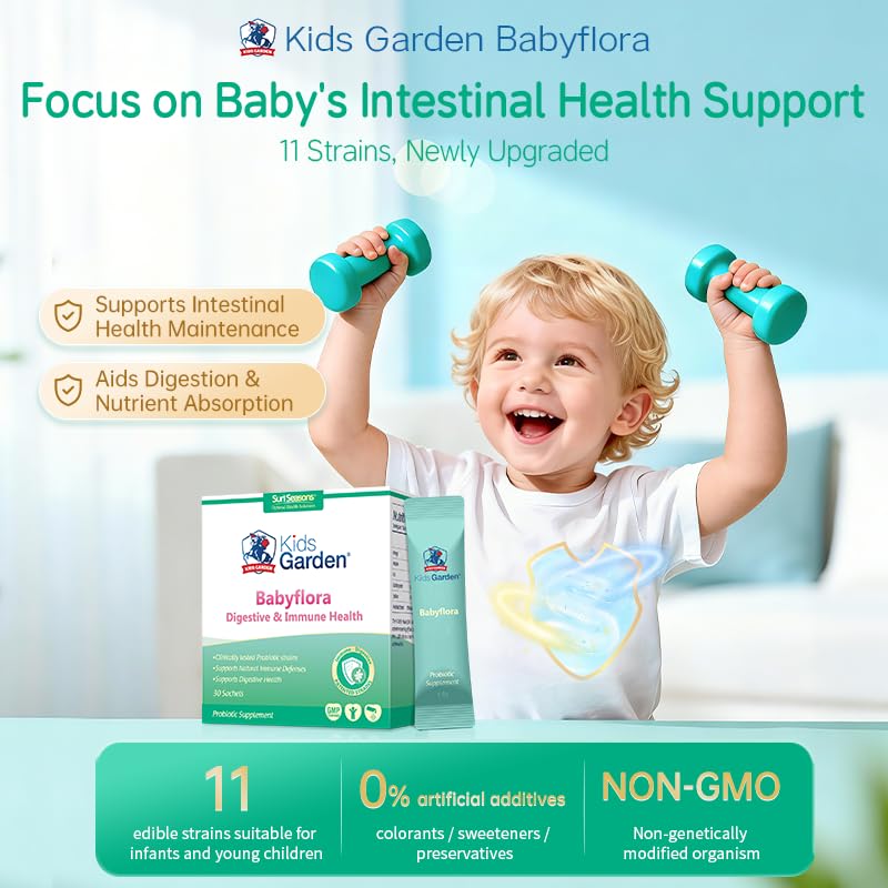Kids Garden Babyflora Plus Probiotic Powder, Digestive & Immune Health Support for Children, 25 Sachets, Unflavored