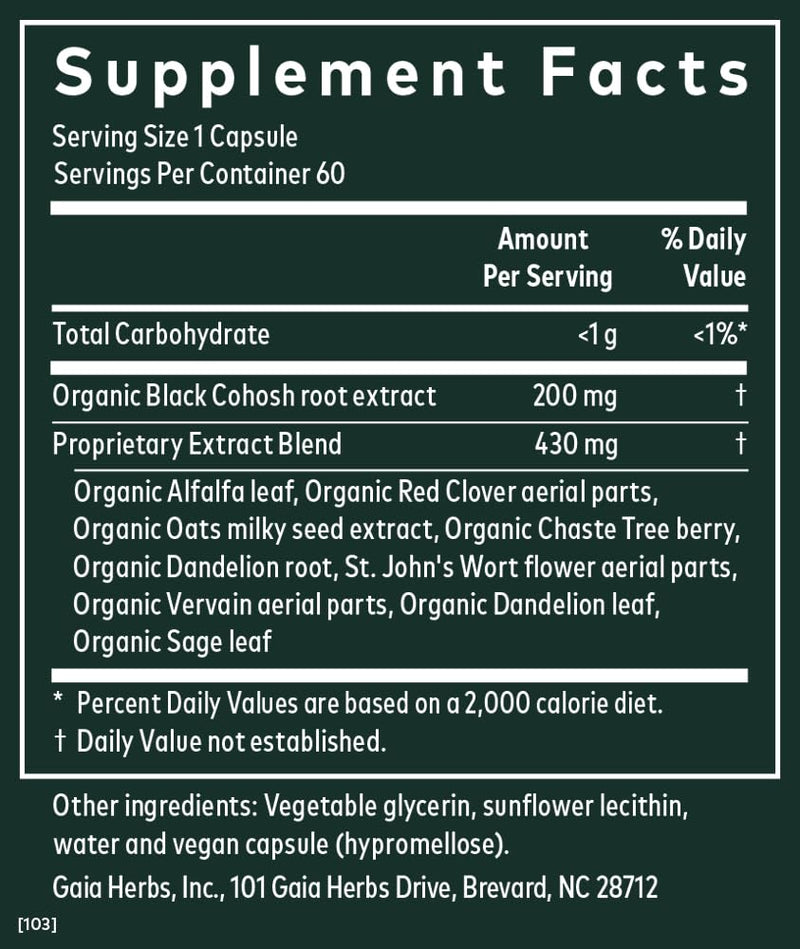 [Australia] - Gaia Herbs Menopause Support Daytime - Helps Maintain Hormone Balance and Well-being for Women - with Vitex, Black Cohosh, St. John’s Wort, and Oats - 60 Vegan Liquid Phyto-Capsules (20-Day Supply) 