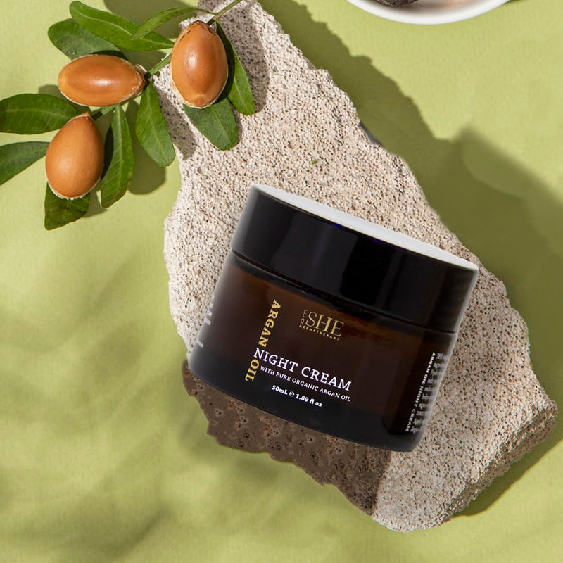 SHE Aromatherapy Argan Oil Night Cream 1.69fl oz - Nourishing and Hydrating, Smooths, Soothes and Softens, Organic Argan Oil, Vitamin E. Australian Made.