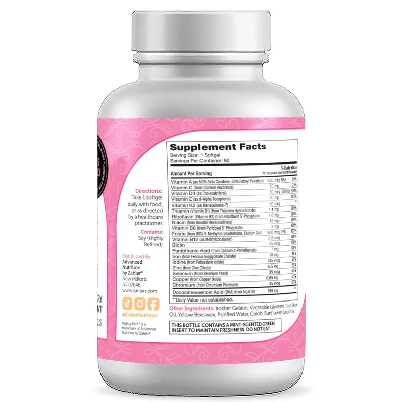 [Australia] - Zahler Mighty Mini Prenatal Vitamin with DHA & Folate - Certified Kosher - All Natural Prenatal Vitamins - Multivitamin for Pregnant Women - 19 Prenatal Vitamins Including Folic Acid (90 Softgels) 