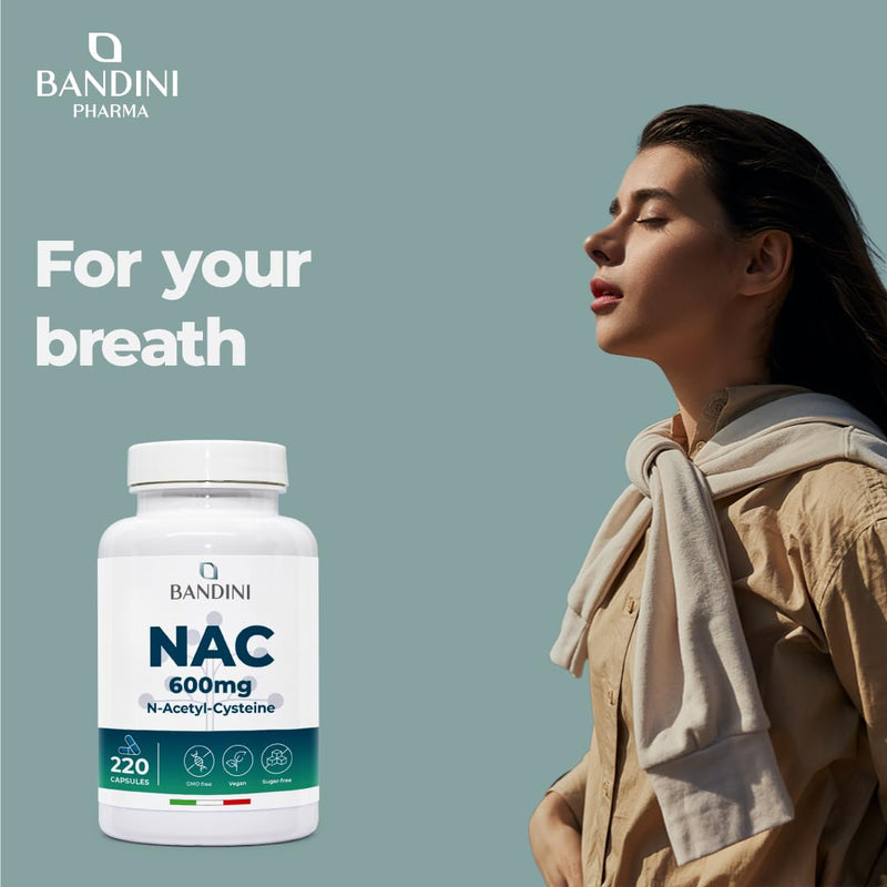 Bandini® NAC N-Acetyl-Cysteine 600 mg | 220 Vegan Capsules (+7 Months) | Glutathione Precursor | 1 Capsule per Day | High Bioavailability of N Acetylcysteine Supplement | N-Acetyl Cysteine 600mg 220 count (Pack of 1)