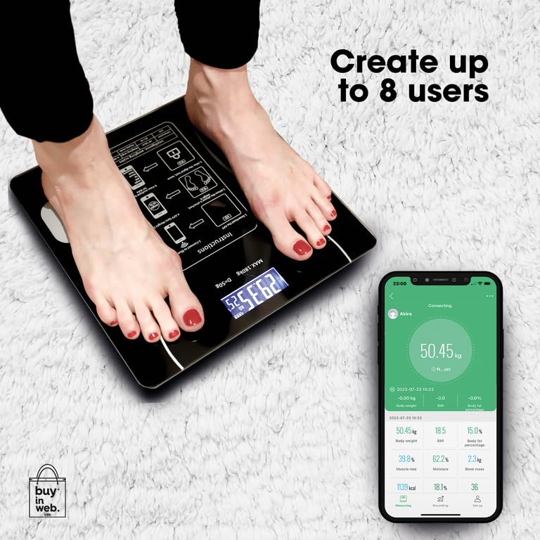[Australia] - BUY IN WEB USA Smart Scale for Body Weight and Fat, Electronic Body Composition Monitor, 18 Analysis Applications, Supports up to 400 lbs 