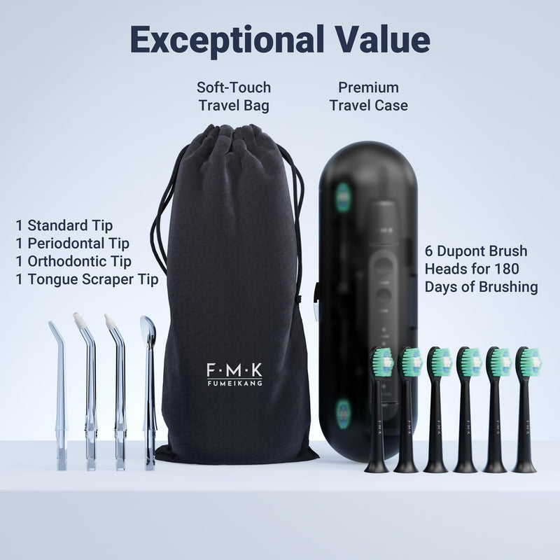 [Australia] - Water Flosser & Electric Toothbrush for Adults Oral Irrigator & Sonic Toothbrush 2-1 Oral Clean Kit (Black) Black 