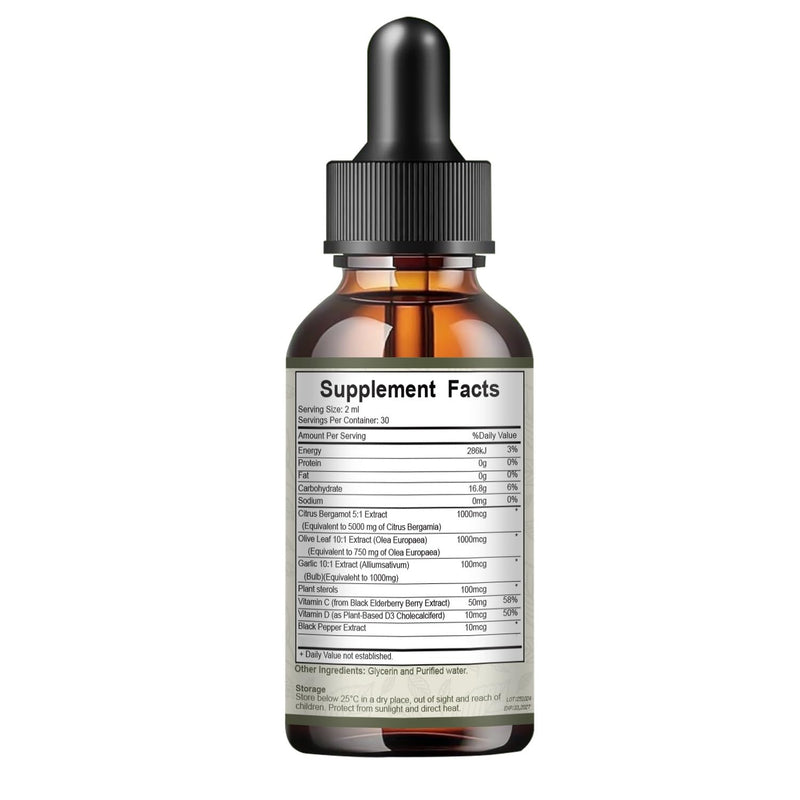 Citrus Bergamot Liquid Drops 60ml Vegan - Lower Cholesterol Levels - Cholesterol Complex Supplement 3000mg Equivalent Formula with Black Pepper & Olive Leaf - High Absorption Heart Health Supplement