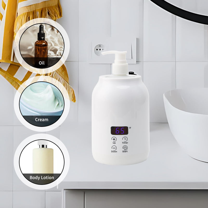 [Australia] - Massage Oil Warmer with Two Oil Bottles, Electric Massage Cream Lotion Heater Bottle Dispenser Pump Funnel with Adjustable Heating Temperature and Timer for Home Salon Barber Shops White 