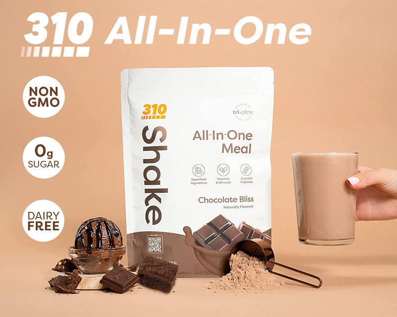 [Australia] - 310 Nutrition - All In One Meal Replacement Shake - Fiber Rich Vegan Superfood Blend - Natural Sweeteners - Low Carb Shake, Keto & Paleo Friendly - Gluten Free - 26 Essential Vitamins & Minerals All In One Chocolate Bliss 1.77 Pound (Pack of 1) 