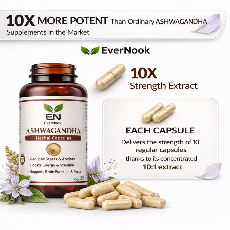 Ashwagandha Capsules 500mg – 60 Vegetarian Herbal Capsules – Natural Stress & Anxiety Support – Energy, Stamina & Focus Booster – Ayurvedic Herbal Supplement for Men & Women