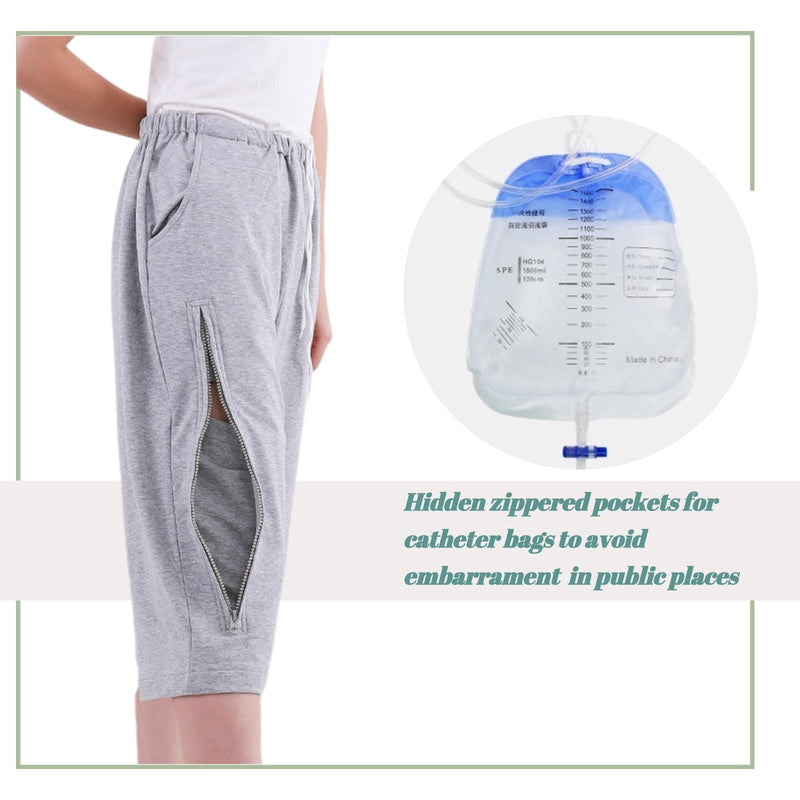[Australia] - Catheter Leg Bag Cropped Pants, Men Women Nephrostomy Bag Holder Pants to wear with catheters Medium Black 