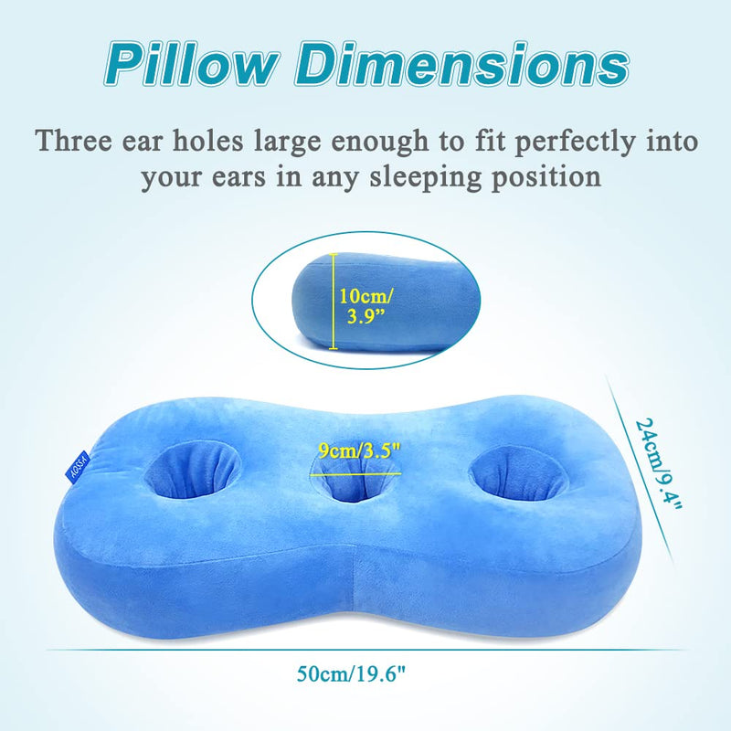[Australia] - AOSSA Piercing Pillow for Side Sleepers Ear Protector CNH Pillow with Ear Holes for Pressure Sores Ear Pain Relief Headphones Donut Pillow for Head Ear Cushion Side Sleeping Pillow (Blue) 