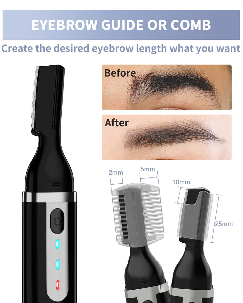 Eyebrow Trimmer, Electric Eyebrow Razor for Women Men, Rechargeable Painless LED Light Facial Hair Shaver Remover with Rinseable Blade for Face Lips Neck Leg Black