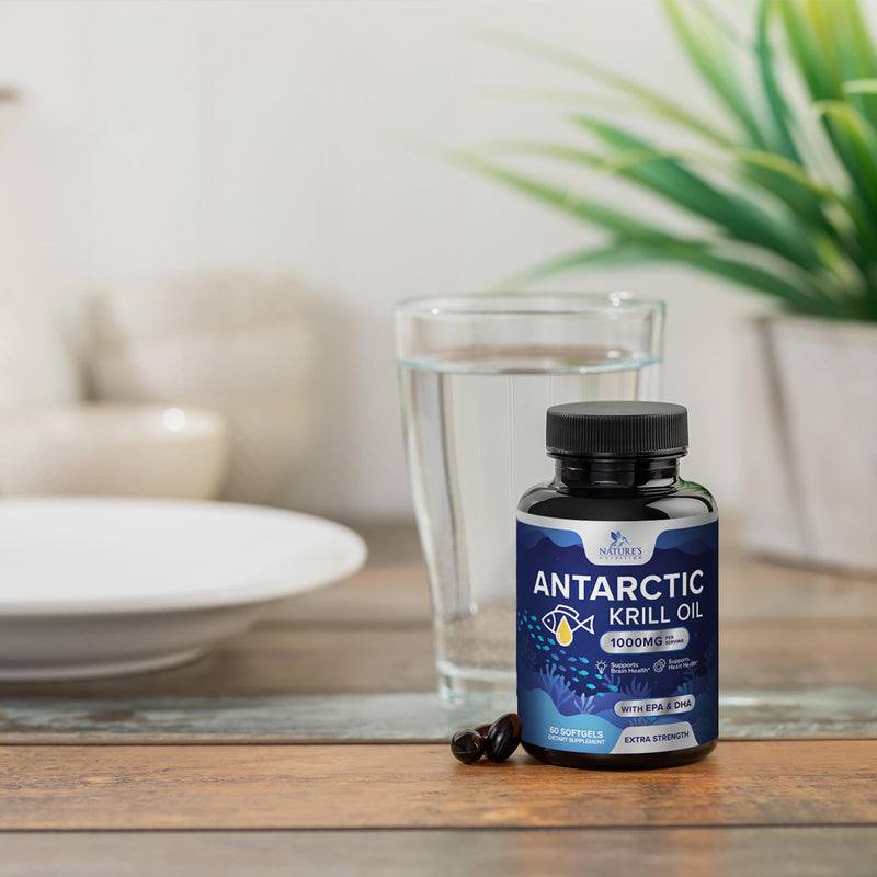 [Australia] - Krill Oil Omega 3 Supplement 1000 mg - Antarctic Krill Oil with Omega-3 EPA, DHA with Astaxanthin Sourced from Red Krill, Brain Health & Immune Support with Phospholipids - 30 Servings, 60 Softgels 60 Count (Pack of 1) 