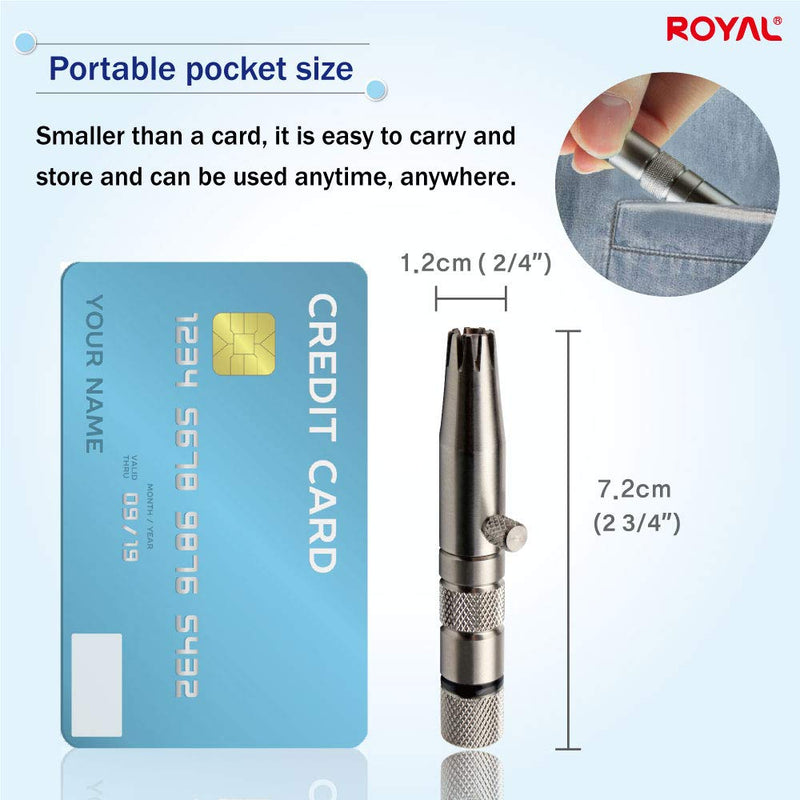 ROYAL [Made in Korea] Premium Manual Nose Hair Trimmer for Men Silver Bullet, Battery-Free, Stainless Steel Rotary Blade Grooming Tool, Waterproof, Safe & Painless with Patented Mechanism, ET-3 Stainless Gray