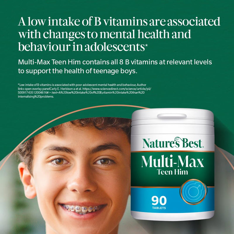 Nature's Best Multi-Max Multivitamin for Teen Him - with Vitamin C, Selenium and Magneisum - Growth & Development Support for Boys 13-19 - UK Made - 90 Tablets (3 Months' Supply)