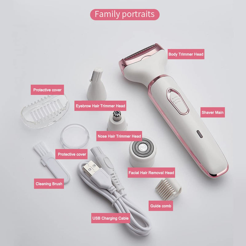 [Australia] - Electric Razor for Women,Hair Trimmer for Face Nose Eyebrow Beard Mustache Arm Leg Armpit Bikini,Painless Rechargeable Portable 4 in 1 Womens Body Shavers Set 