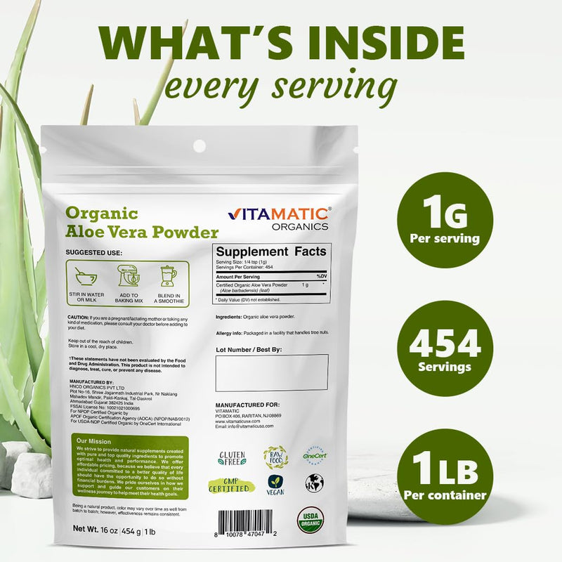 [Australia] - Vitamatic Certified USDA Organic Aloe Vera Powder 1 Pound (16 Ounce) 