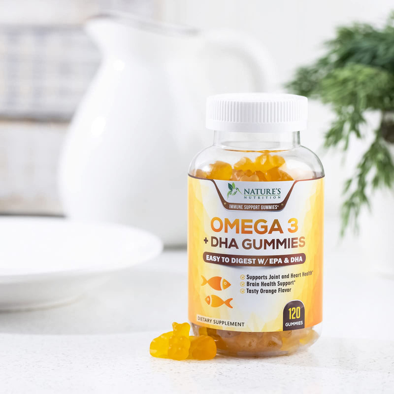 [Australia] - Omega 3 Fish Oil Gummies, Heart Healthy Omega 3 Gummy Supplement with High Absorption DHA & EPA, Extra Strength Joint & Brain Support, Omega 3 Fish Oil Nature's Vitamin, Orange Flavor - 120 Gummies 120 Count (Pack of 1) 