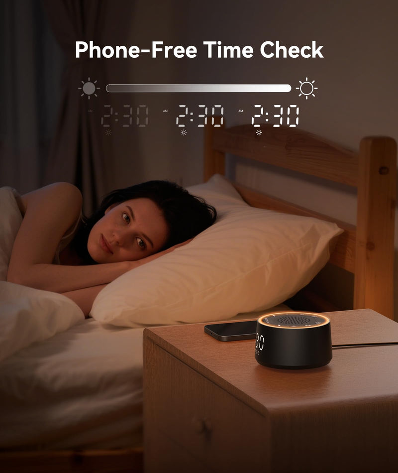 [Australia] - Dreamegg Sound Machine for Sleep - D1 Nova White Noise Sound Machine for Baby Adult with Alarm Clock, Soothing Sounds, Dimmable, White Noise Alarm Clocks for Bedrooms Heavy Sleepers Travel, Black Palm-sized 
