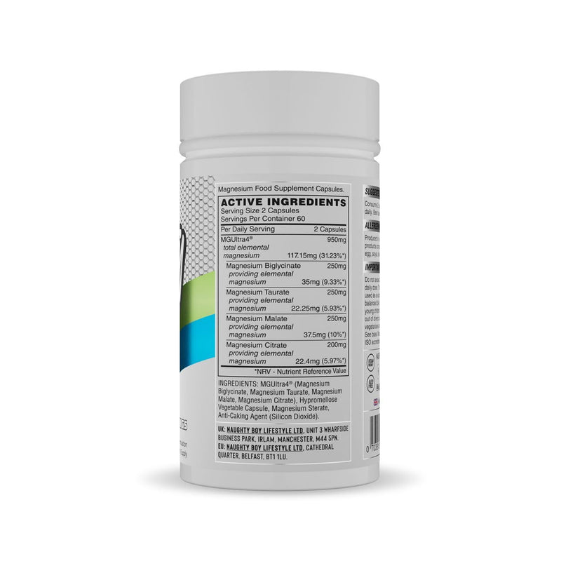 NaughtyBoy MGUltra - 60 Serving,Magnesium Complex, 950mg Blend with Bisglycinate, Taurate, Malate & Citrate,Essential Everyday Supplement