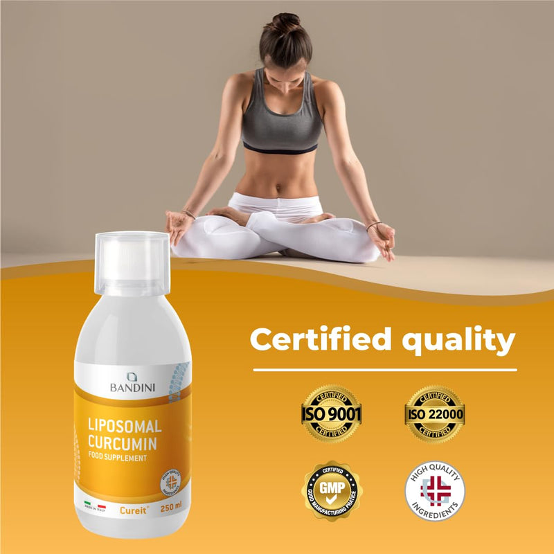 Bandini® Liposomal Curcumin Cureit® 250ml Bottle | 200mg of Curcumin per Daily dose | Highly Bioavailable & High Strength Supplement | Extract from Curcuma (Turmeric) | Anti-Inflammatory 100% Vegan