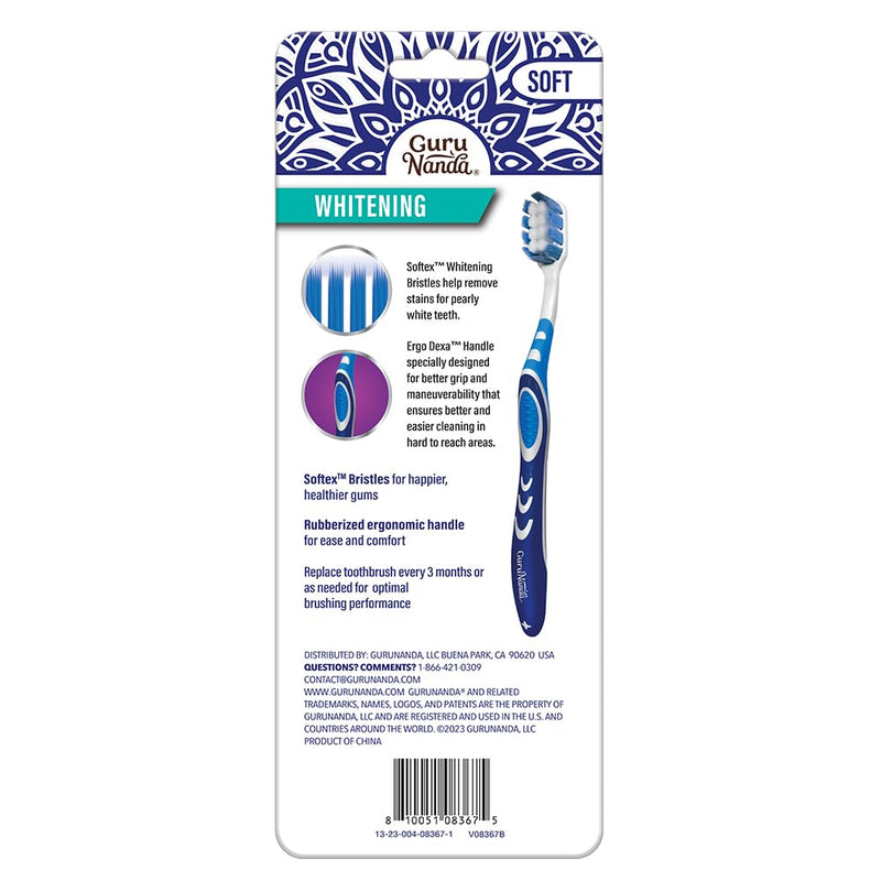 [Australia] - GuruNanda Whitening Toothbrush - with Softex Bristles & Non-Slip ErgoDexa Handle - Perfect for Sensitive Teeth & Gums & Complete Oral Care (Pack of 4) 4 Count (Pack of 1) 