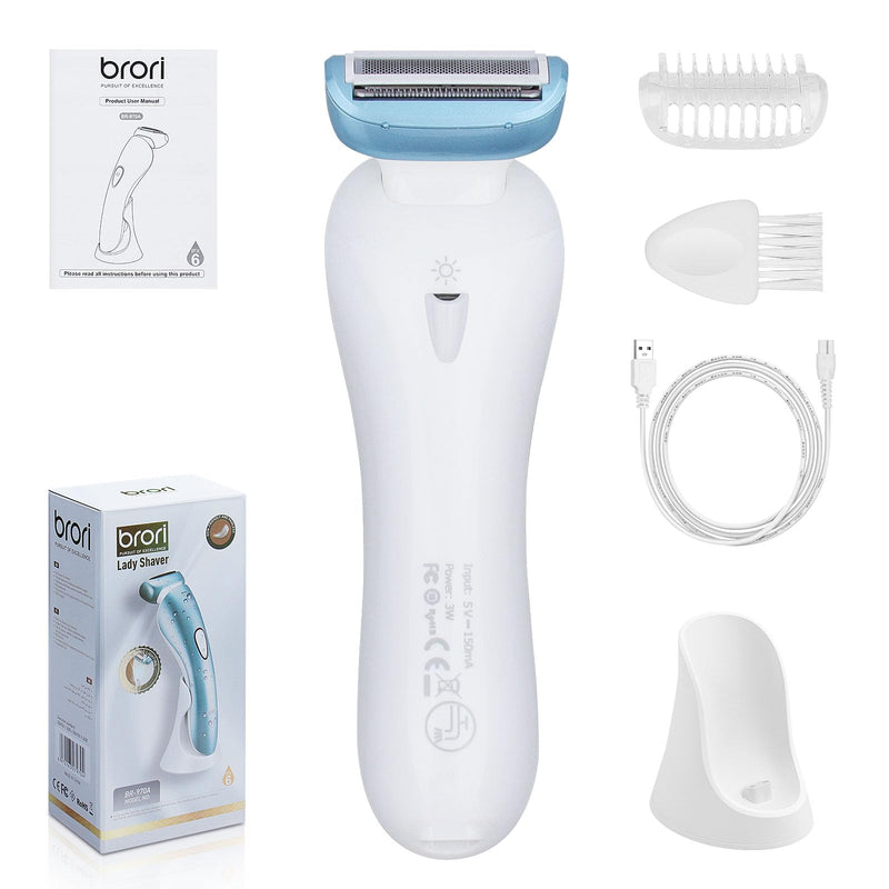 [Australia] - Electric Shaver for Women, Painless Women's Shaver with LED Light, USB Rechargeable Women's Shaver for Face Legs Armpits Bikini, Cordless Wet and Dry Shaver for Women Blue & White 