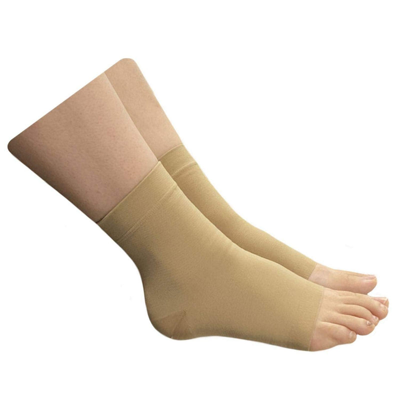 HealthyNees Extra Wide Ankle Big Feet 20-30 mmHg Compression Swelling Foot Pain Circulation Plus Size Sock Open Toe Sleeve (Beige, Big Ankle 3XL) Beige