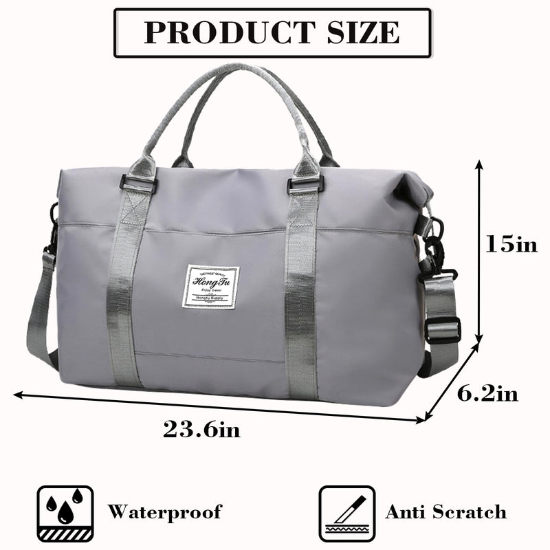 INVODA Travel Duffel Bag Sports Tote Gym Bag Shoulder Weekender Overnight Bag Carry on Travel Bag for Women (grey)
