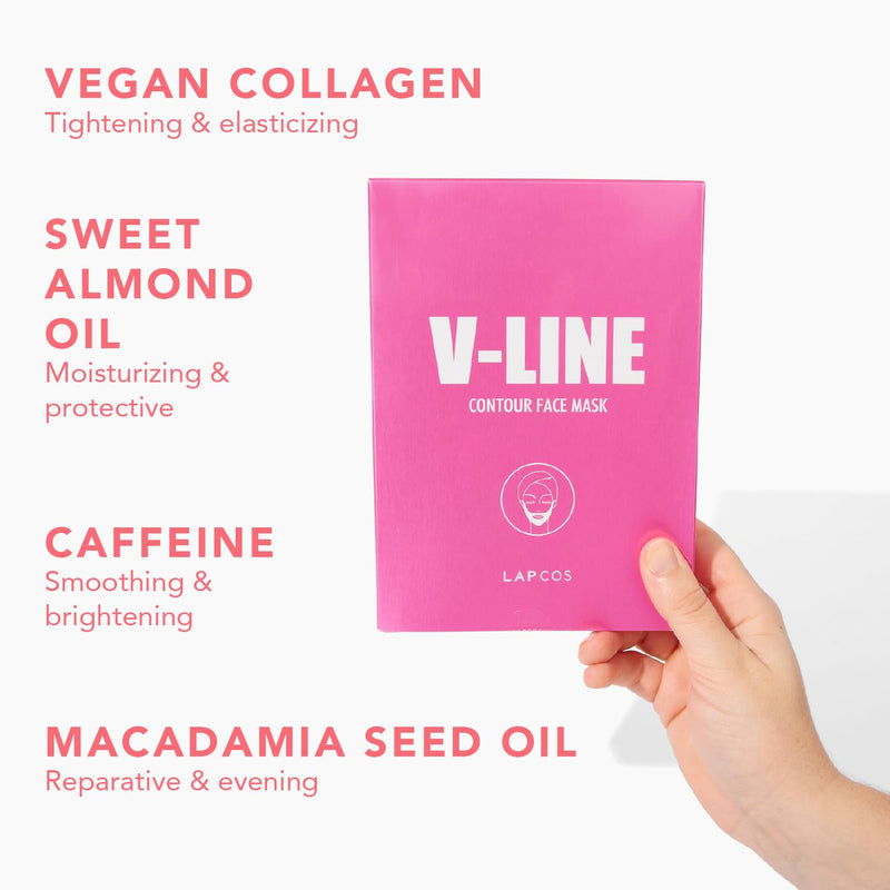 LAPCOS V-Line Contour Face Mask (5pk) | Chin Mask to Lift, Tighten Skin | Define Jawline | With Hydrating Vegan Collagen | Korean Beauty Favorite 5