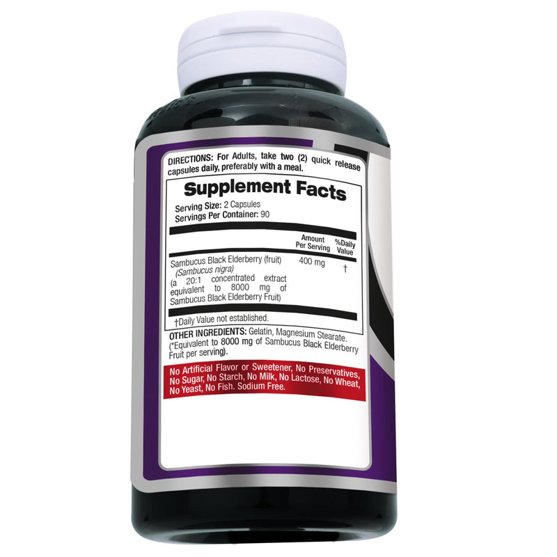 FITO MEDIC'S Lab Elderberry Supplement, Sambucus Black Elderberry, 180 Capsules
