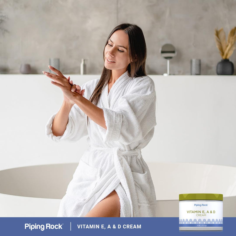 Piping Rock Vitamin E, A & D Cream | 4 Ounces | Moisturizing for Face and Body | Non-GMO, Gluten Free formula